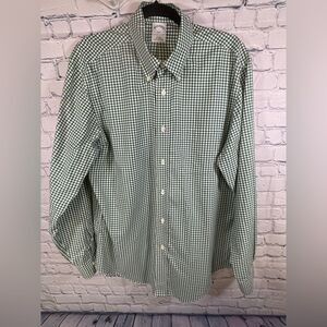 Brooks Brothers Green White Gingham Classic Slim Long Sleeve Button Down Size L